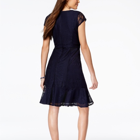 NY Collection Petite Lace Ruffle-Hem Dress Black Size P/S MSRP $65 - Picture 2 of 2